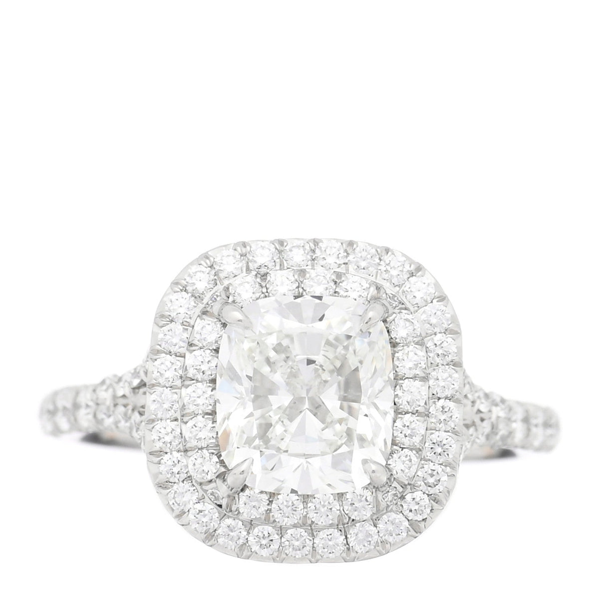 Platinum Diamond 1.54ct Soleste Cushion Cut Double Halo Engagement Ring 43 2.5