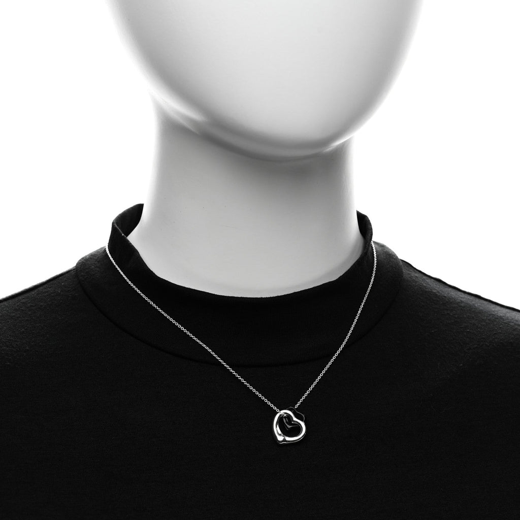 Sterling Silver Black Jade Elsa Peretti Open Heart Pendant Necklace