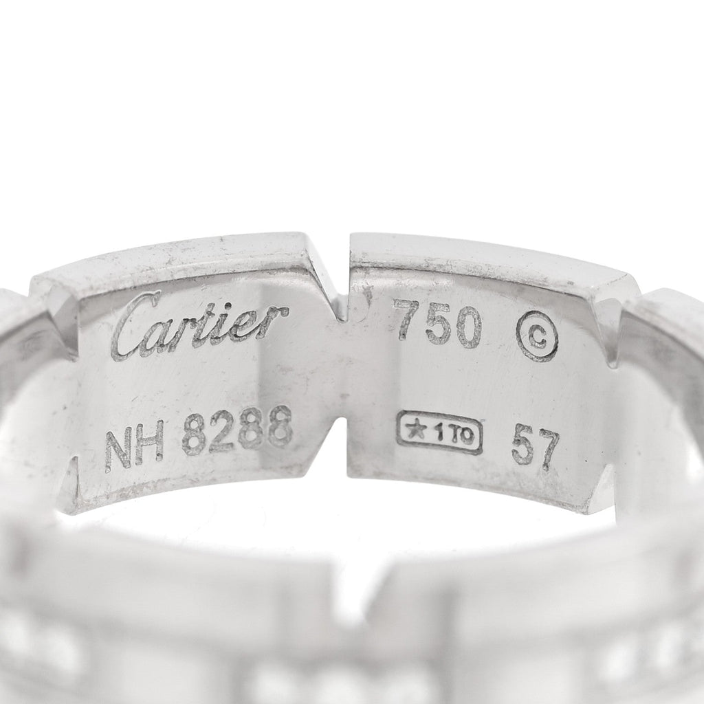 18K White Gold Diamond Tank Francaise Band Ring 57 8