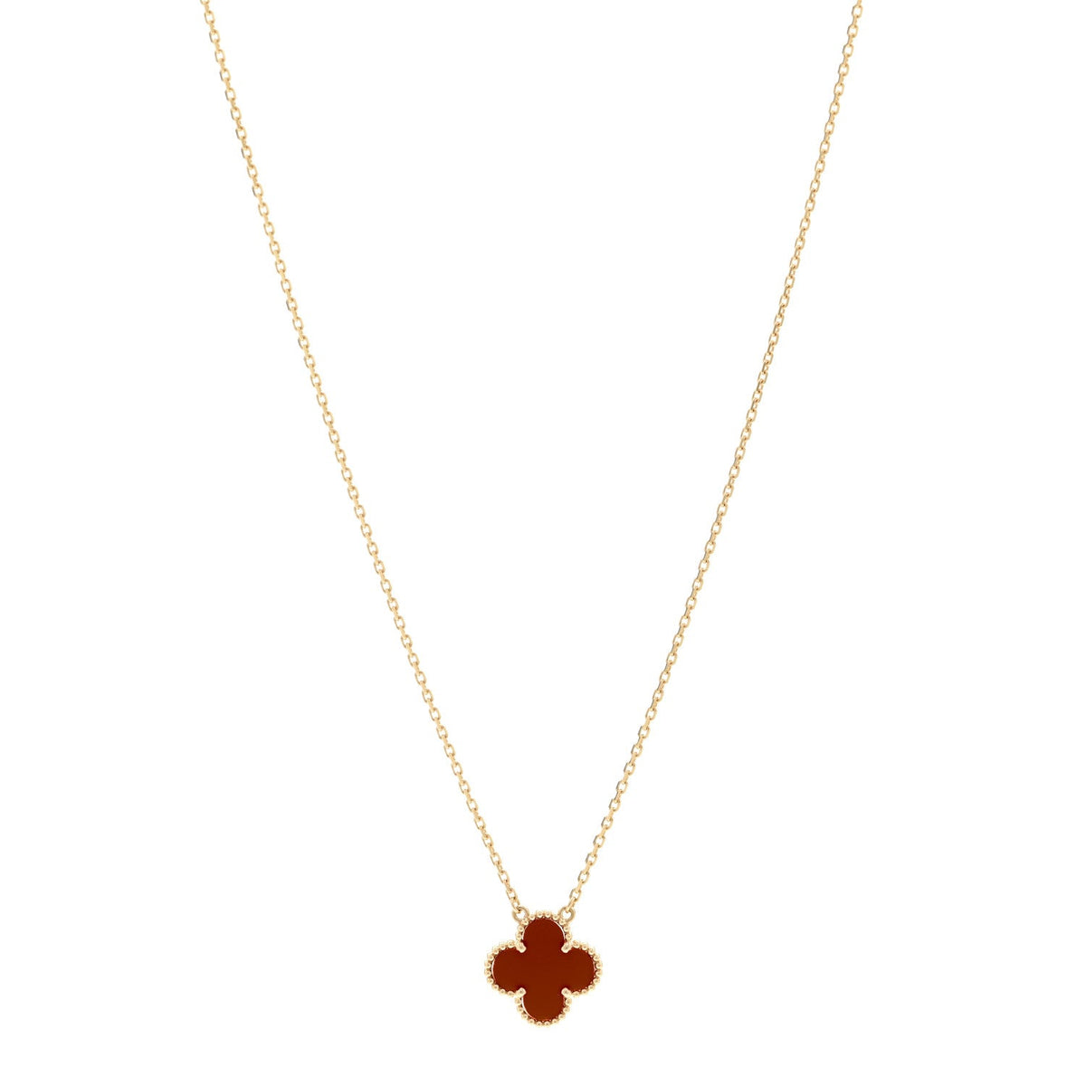 18K Yellow Gold Carnelian Vintage Alhambra Pendant Necklace