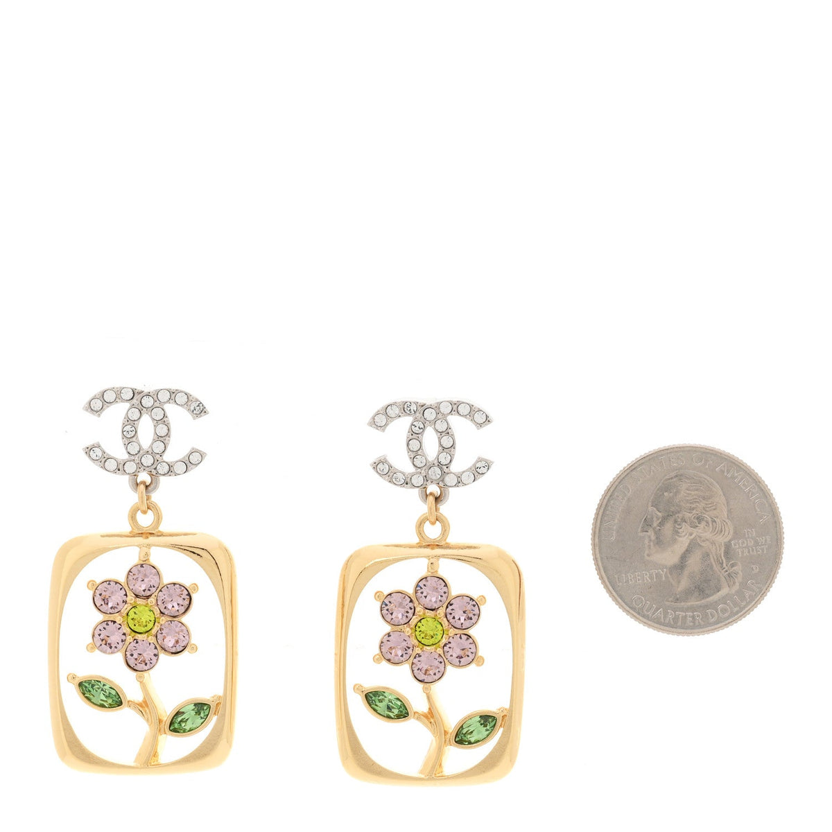 Crystal CC Flower Earrings Purple Green Gold Silver
