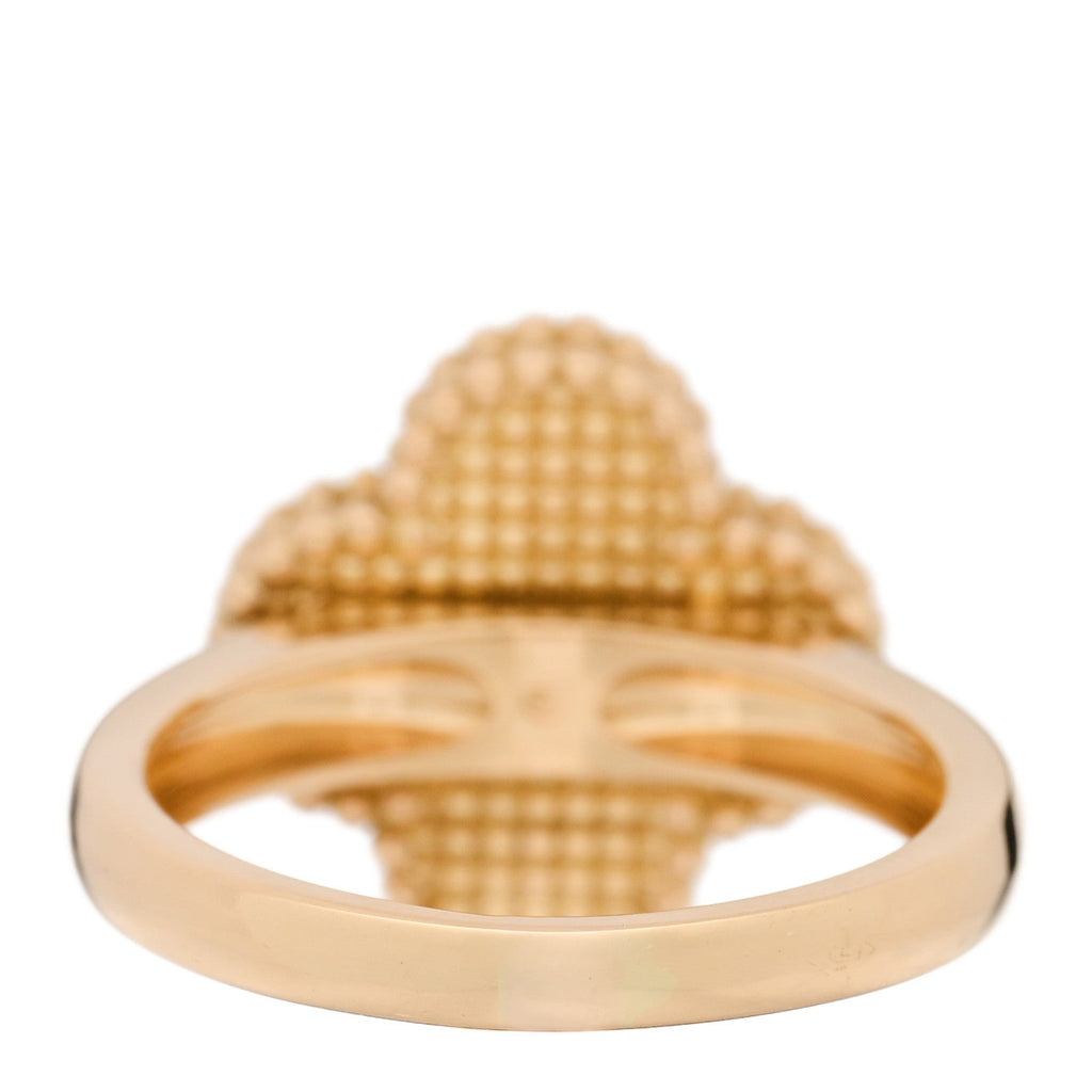 18K Yellow Gold Diamond Mother of Pearl Vintage Alhambra Ring 53 6.25