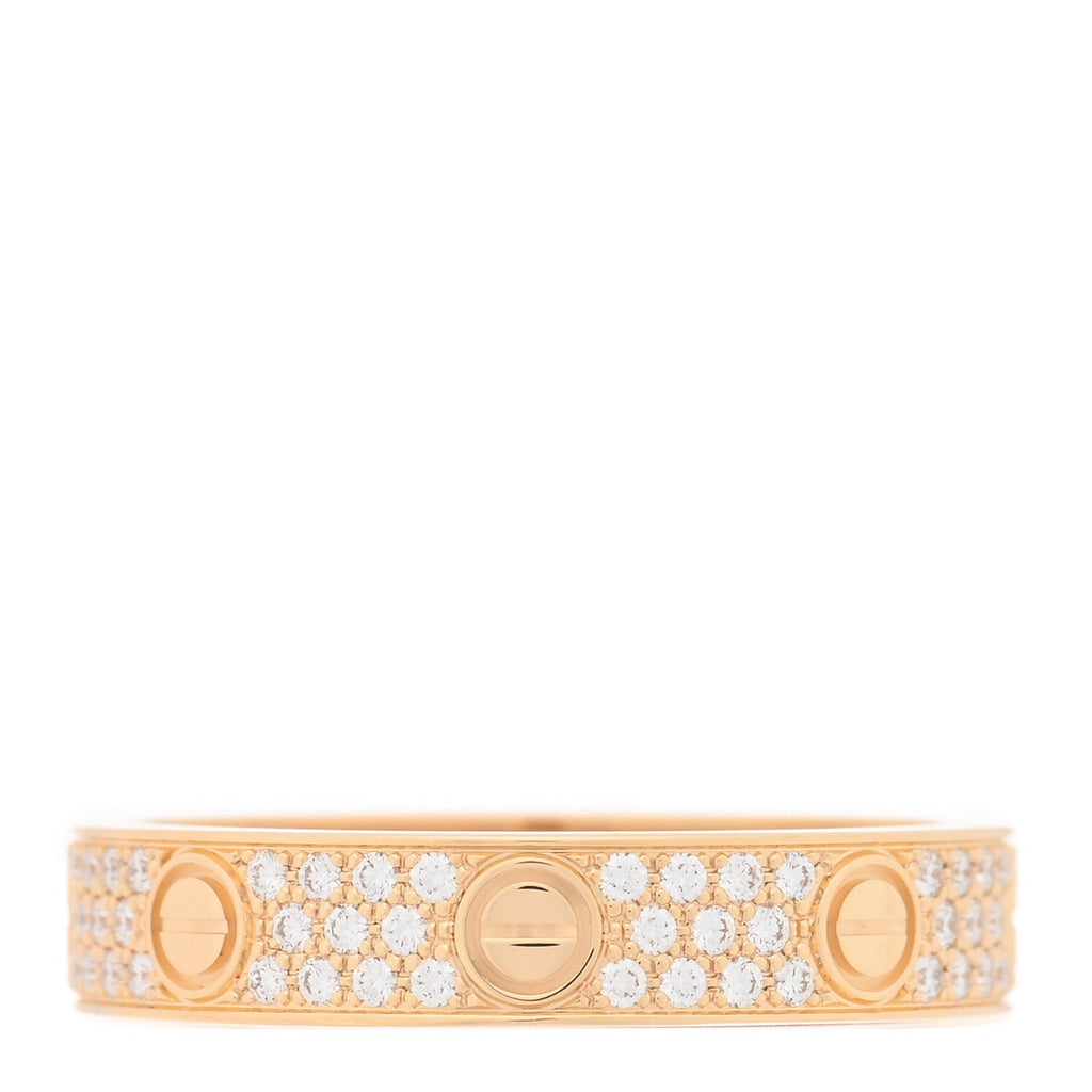 18K Yellow Gold Diamond 4mm LOVE Wedding Paved Band Ring 53 6.5