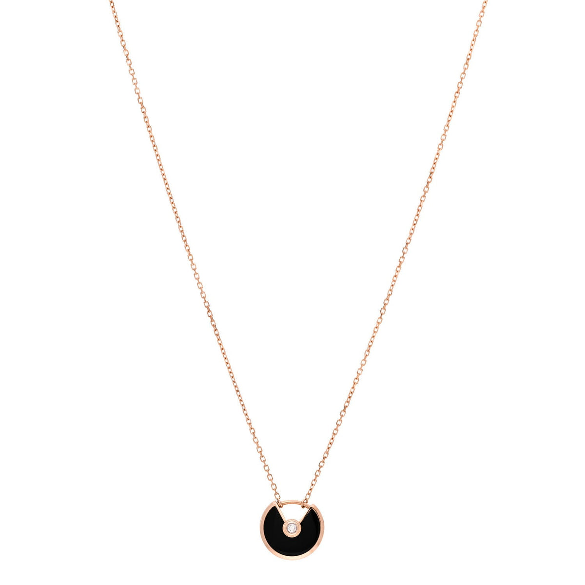 18K Pink Gold Diamond Black Onyx XS Amulette de Cartier Pendant Necklace