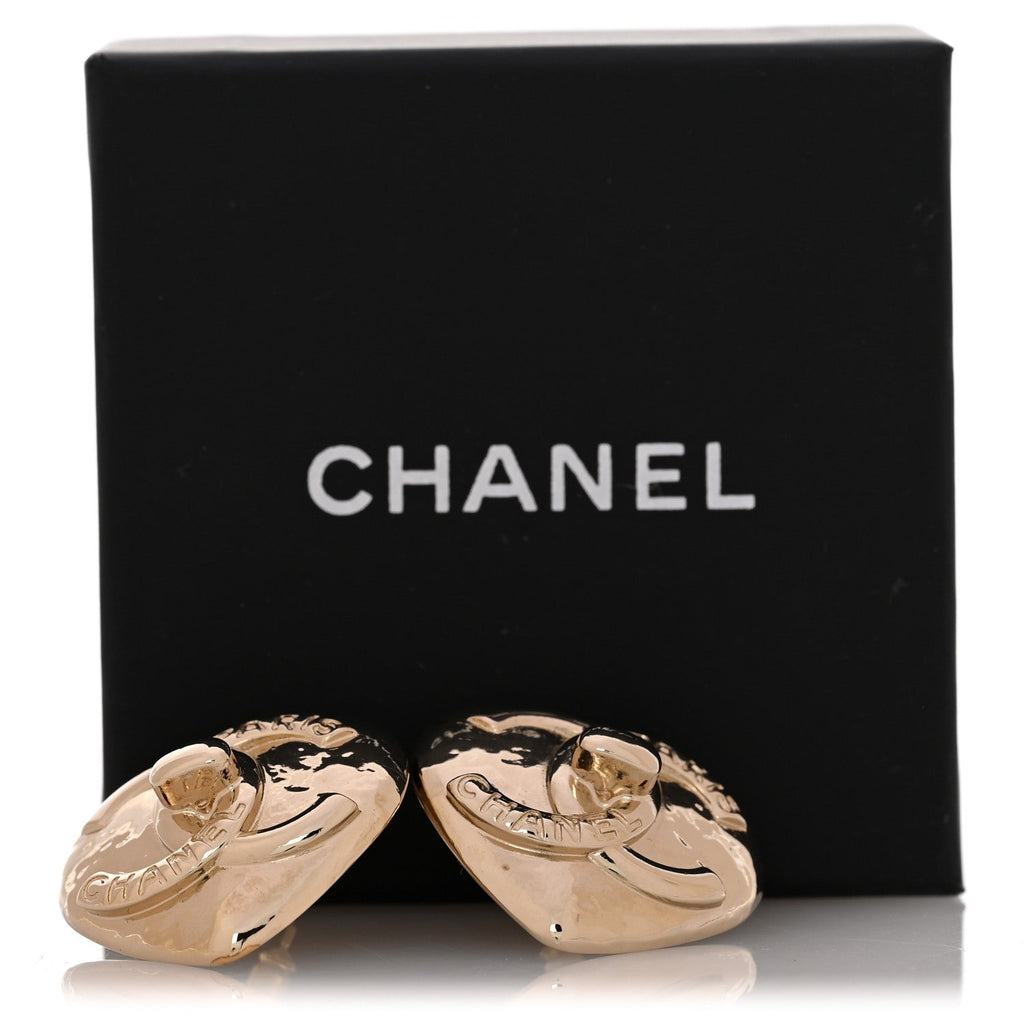 Metal CC Heart Turnlock Earrings Gold