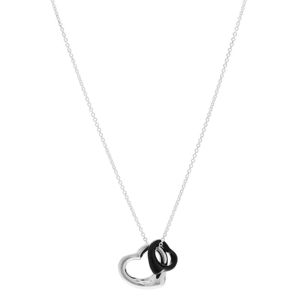 Sterling Silver Black Jade Elsa Peretti Open Heart Pendant Necklace