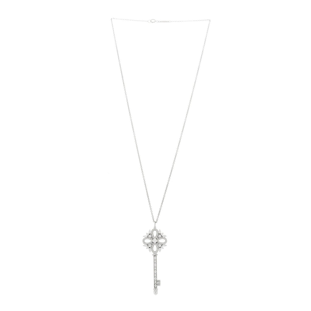 Platinum Diamond Victoria Key Pendant Necklace