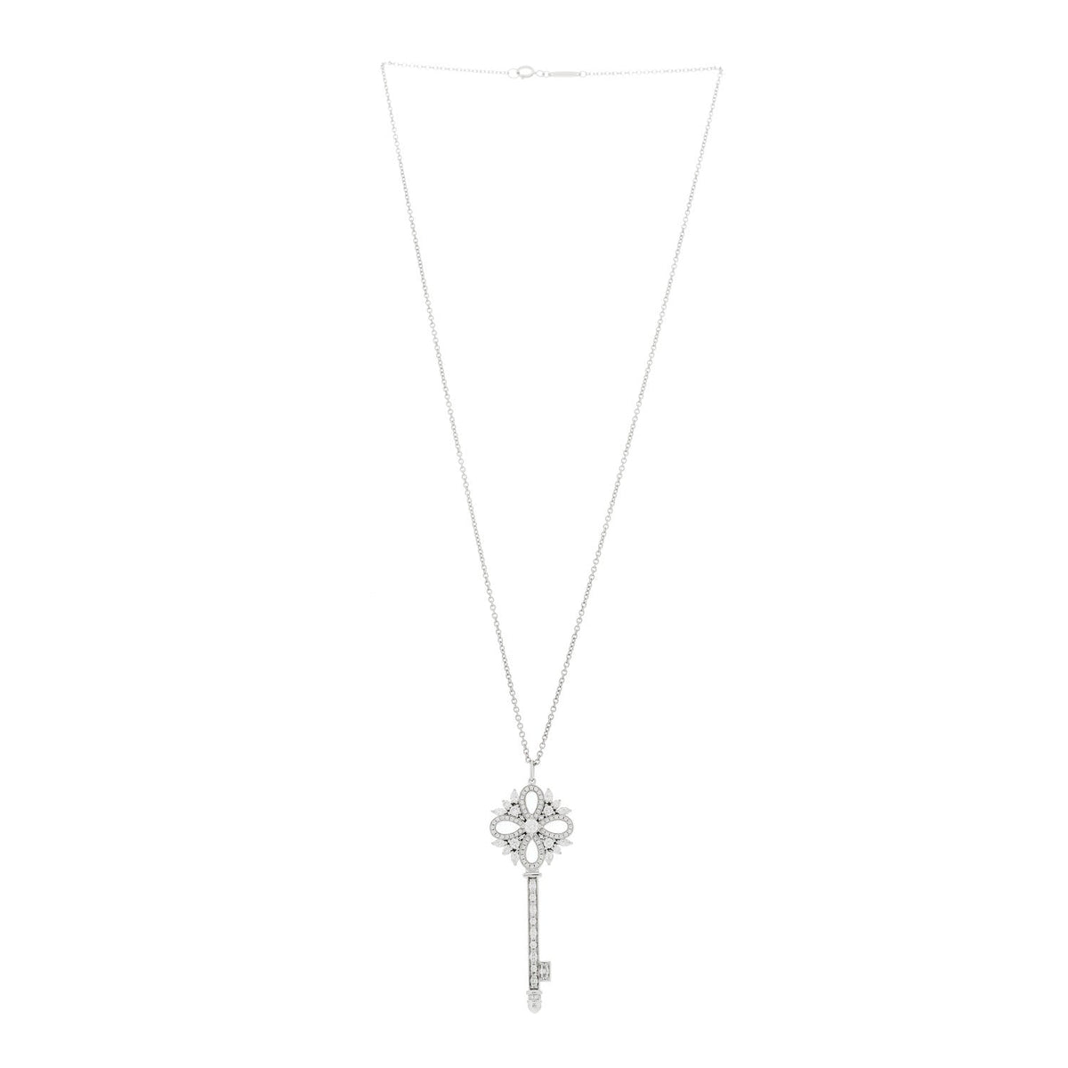 Platinum Diamond Victoria Key Pendant Necklace
