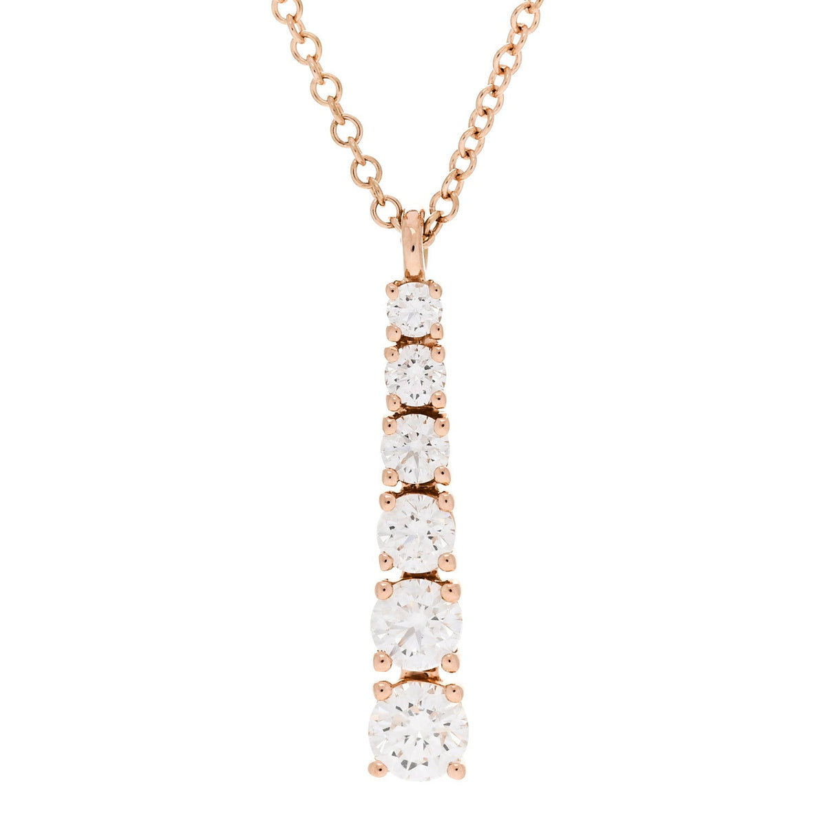 18K Rose Gold Diamond Graduated Drop Pendant Necklace