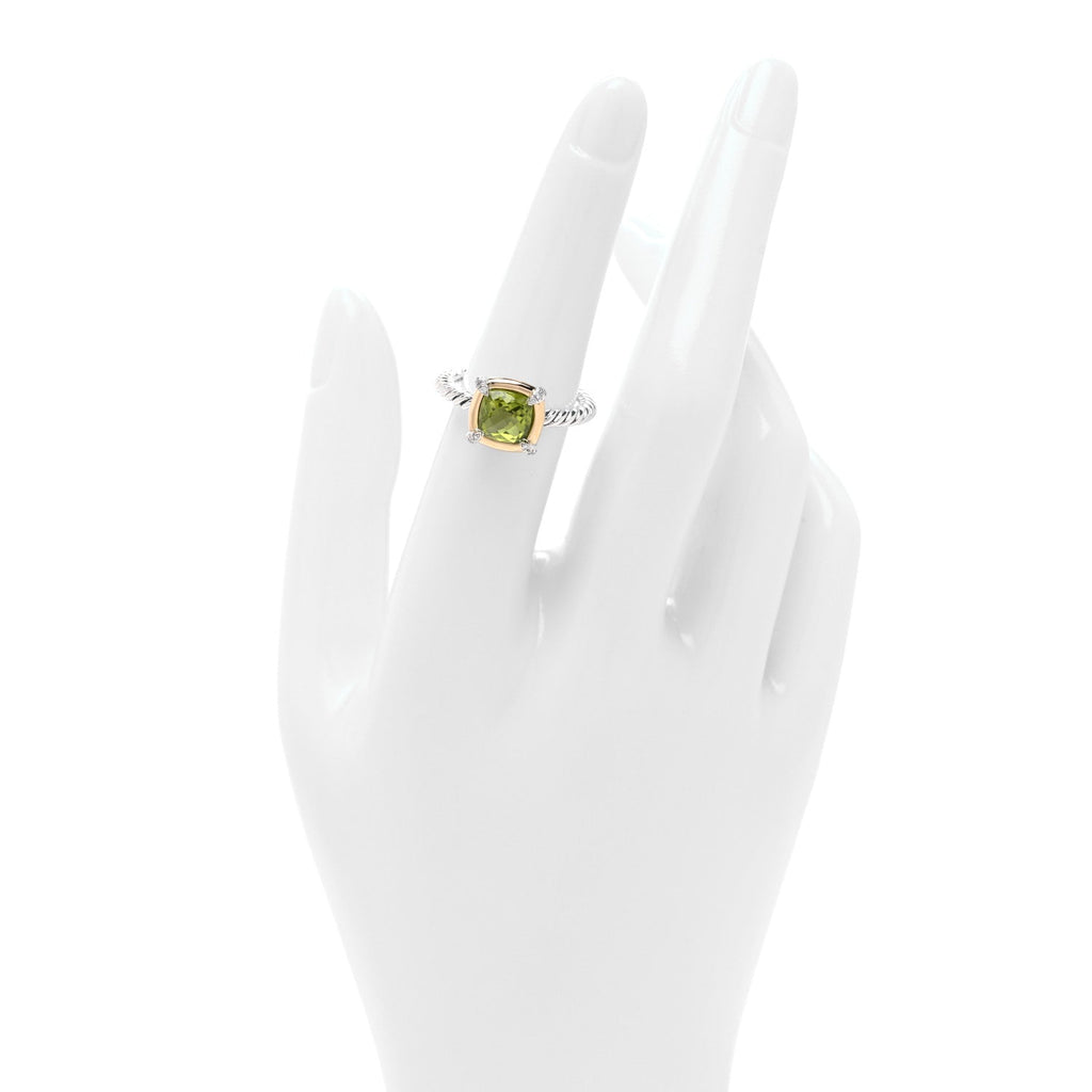 Sterling Silver 18K Yellow Gold Diamond Peridot 7mm Chatelaine Bezel Ring 53 6.25