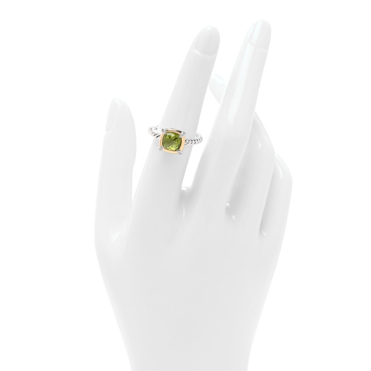Sterling Silver 18K Yellow Gold Diamond Peridot 7mm Chatelaine Bezel Ring 53 6.25