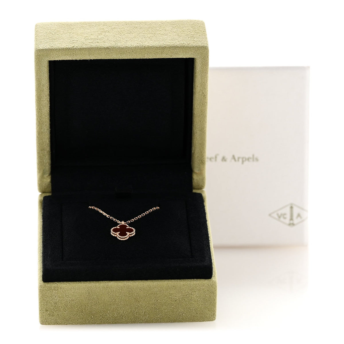 18K Rose Gold Carnelian Sweet Alhambra Pendant Necklace