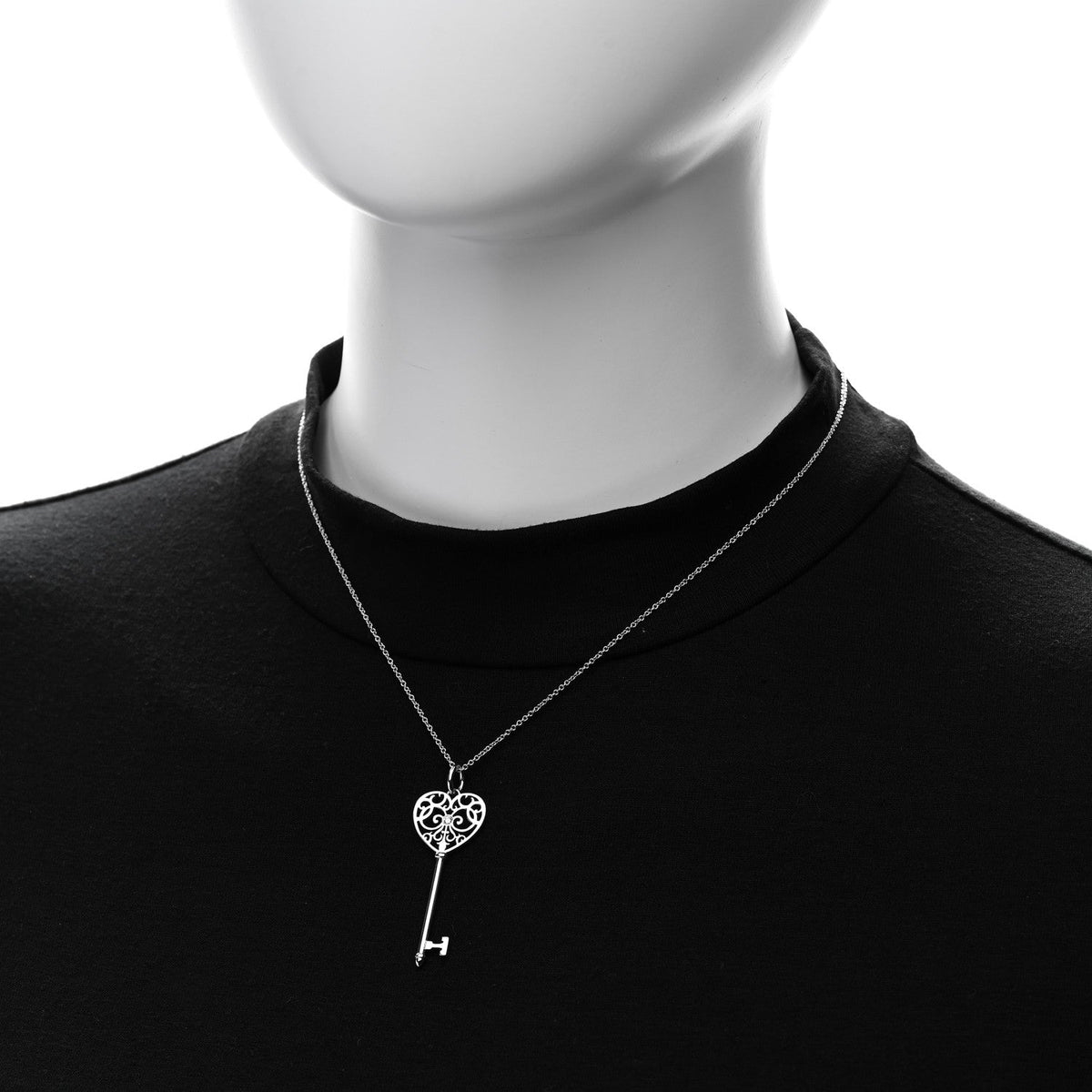 18K White Gold Diamond Enchant Heart Key Pendant Necklace