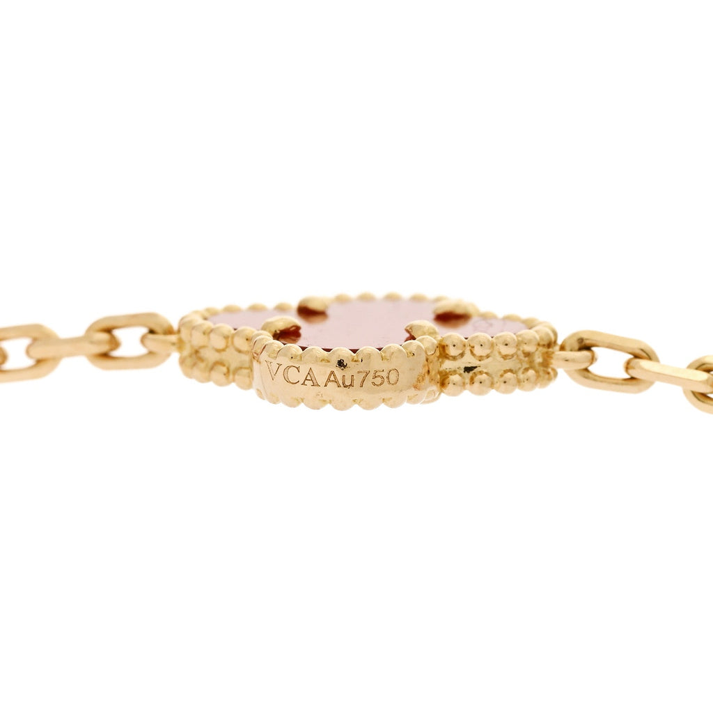 18K Yellow Gold Carnelian 10 Motifs Vintage Alhambra Necklace