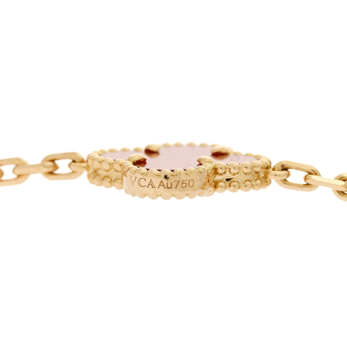 18K Yellow Gold Carnelian 10 Motifs Vintage Alhambra Necklace