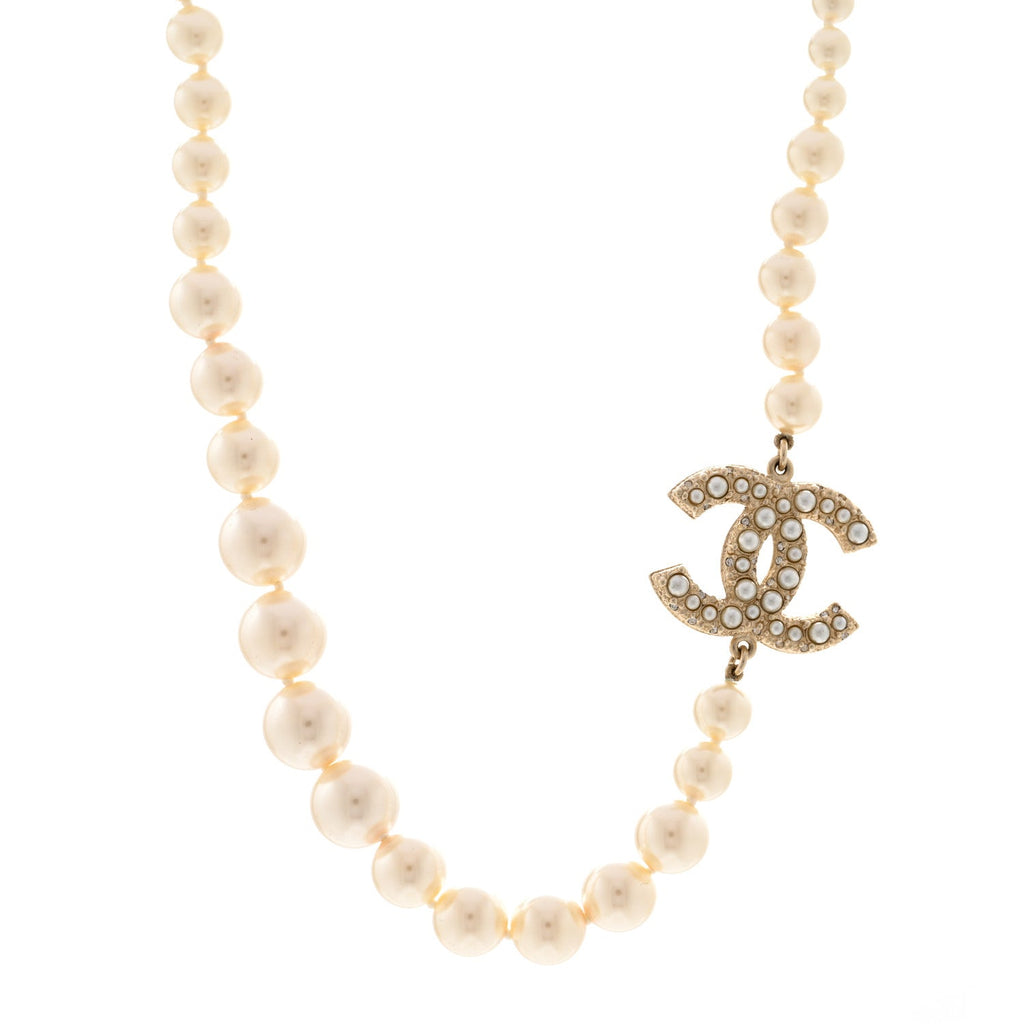 Pearl CC 100th Anniversary Necklace Light Gold