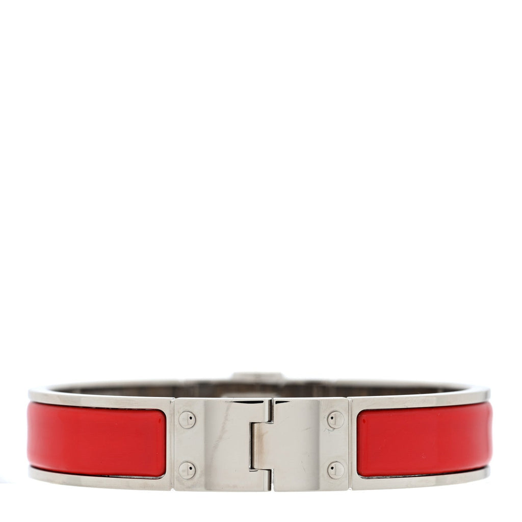 Enamel Charniere Uni Narrow Hinged Bracelet S Rouge Vif