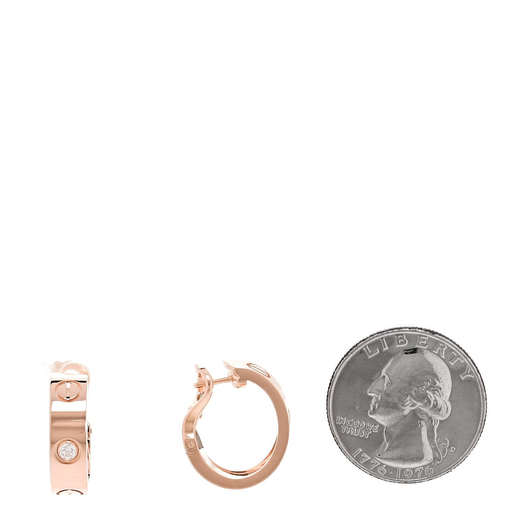 18K Pink Gold 2 Diamond 5.5mm LOVE Hoop Earrings