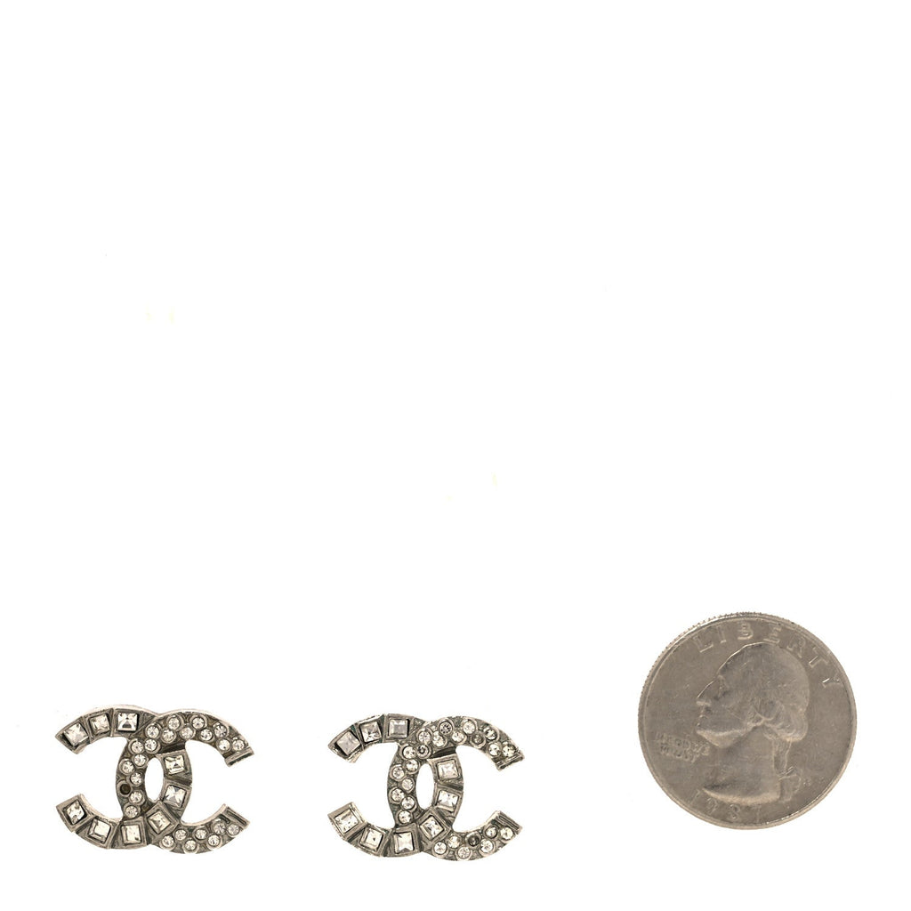 Baguette Crystal CC Earrings Silver