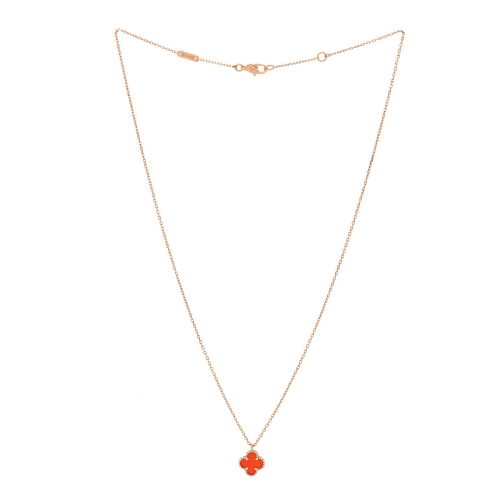 18K Rose Gold Carnelian Sweet Alhambra Pendant Necklace