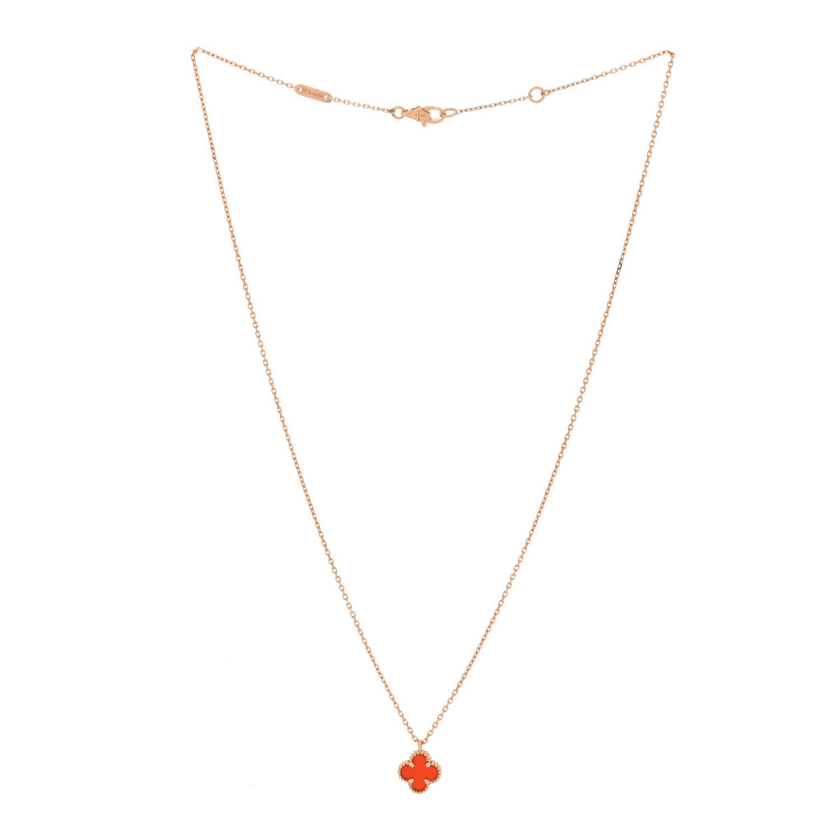 18K Rose Gold Carnelian Sweet Alhambra Pendant Necklace
