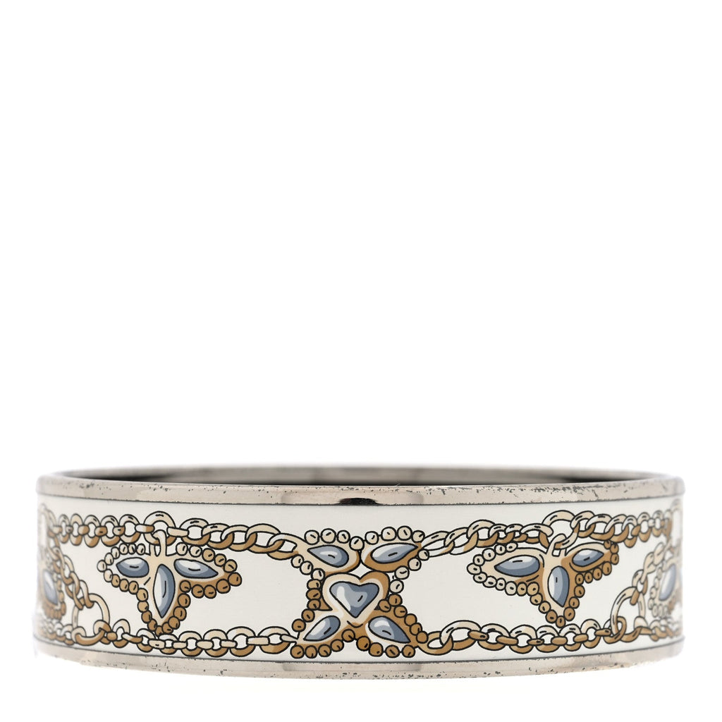Enamel Printed Wide Bracelet M White