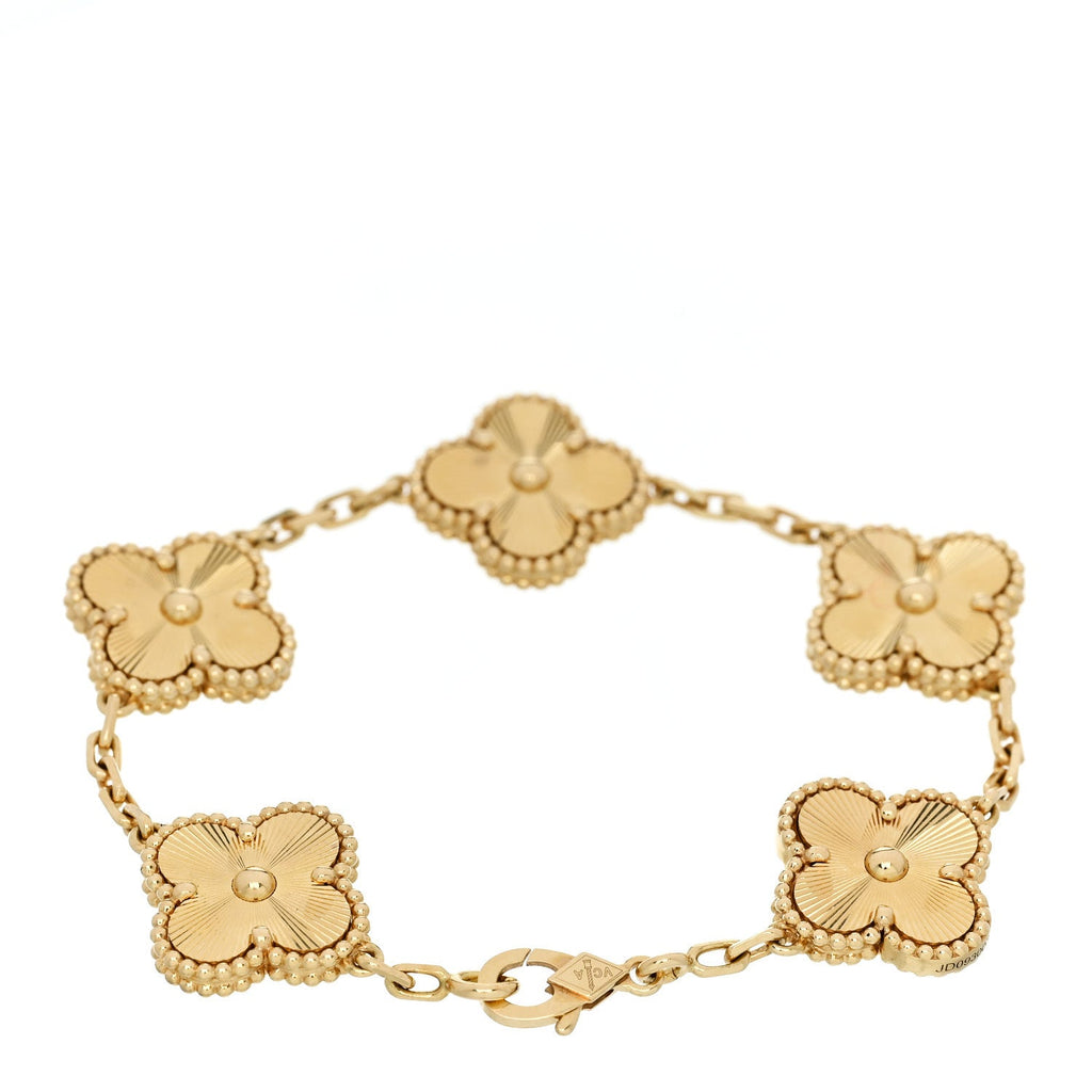 18K Yellow Gold 5 Motifs Guilloche Vintage Alhambra Bracelet