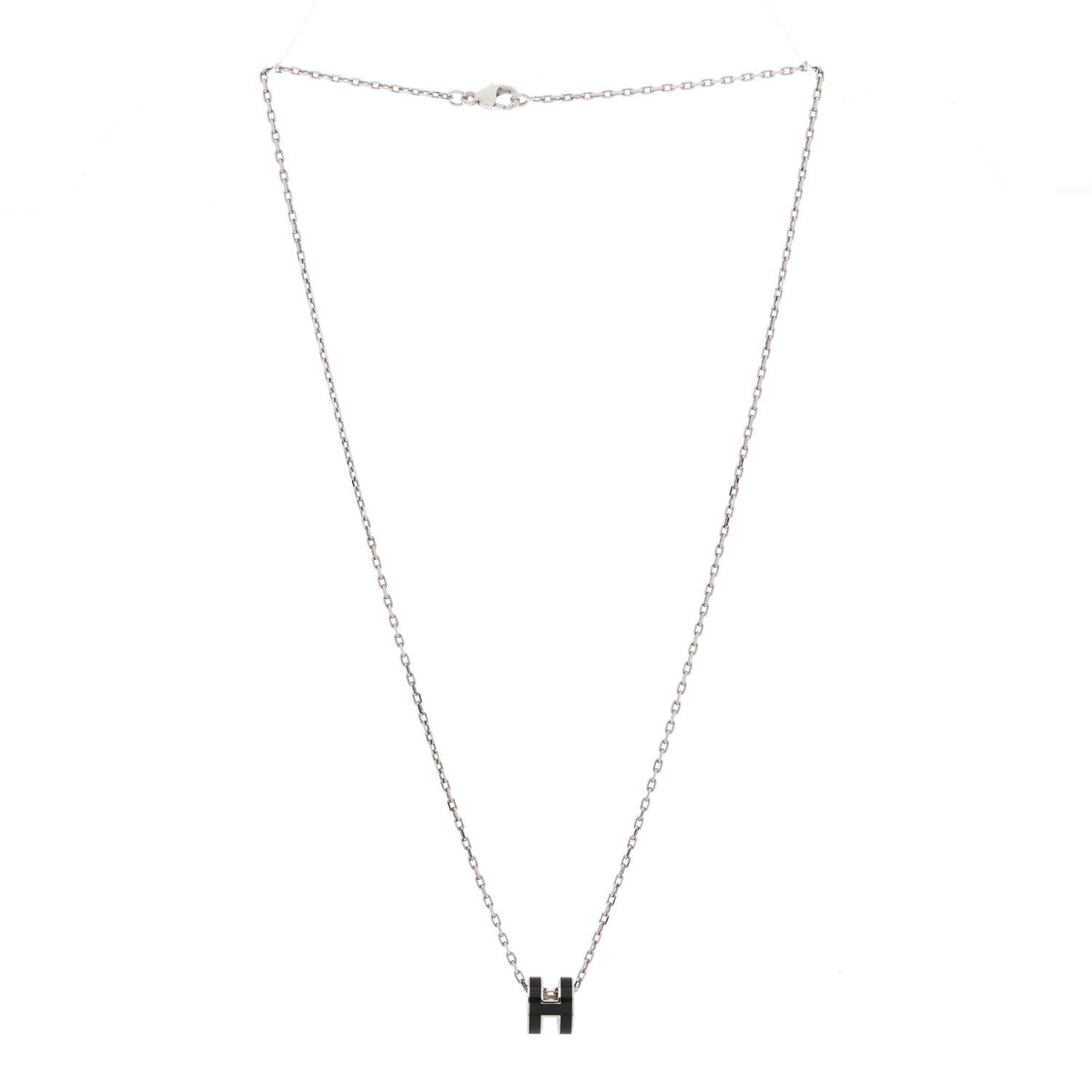 Lacquered Palladium Mini Pop H Pendant Necklace Black