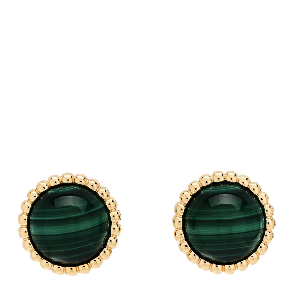18K Yellow Gold Malachite Perlee Couleurs Earrings
