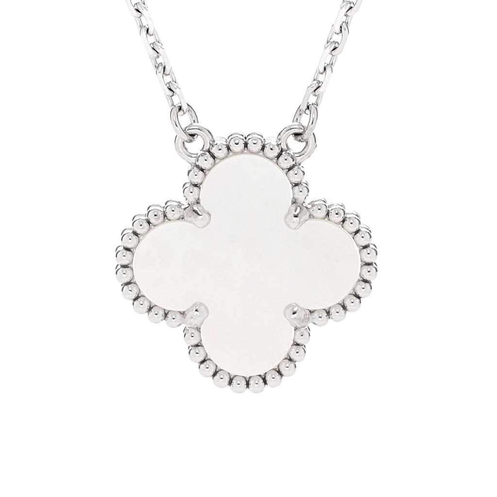 18K White Gold Mother Of Pearl Vintage Alhambra Pendant Necklace