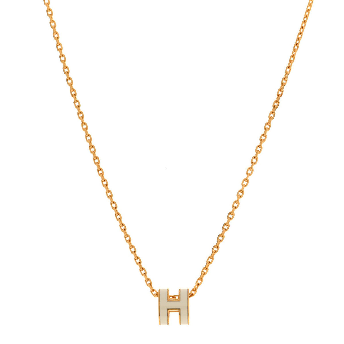Lacquered Gold Mini Pop H Pendant Necklace White