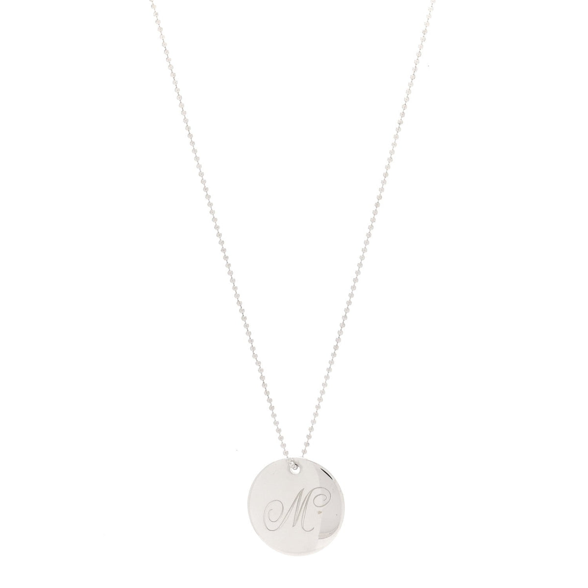 Sterling Silver Letter M Disc Pendant Necklace