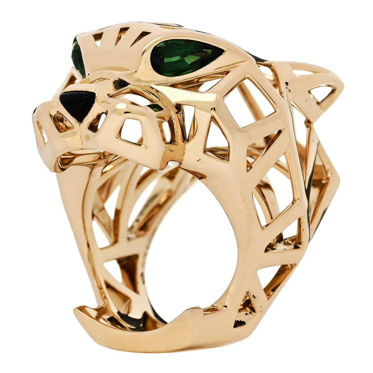 18K Yellow Gold Tsavorite Onyx Panthere De Cartier Ring 51 5.75