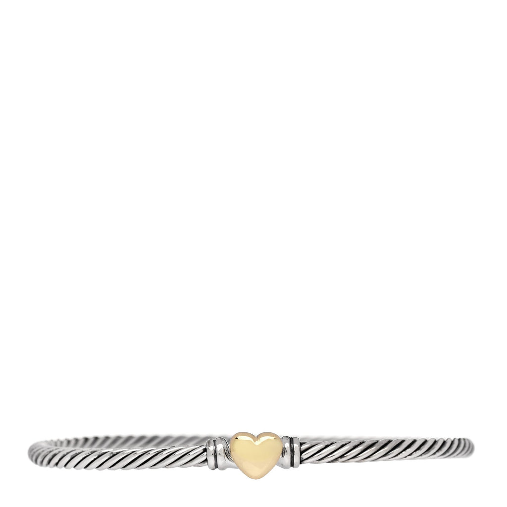 Sterling Silver 18K Yellow Gold 3mm Cable Collectibles Heart Bracelet