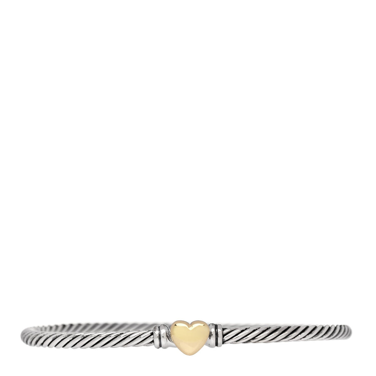 Sterling Silver 18K Yellow Gold 3mm Cable Collectibles Heart Bracelet