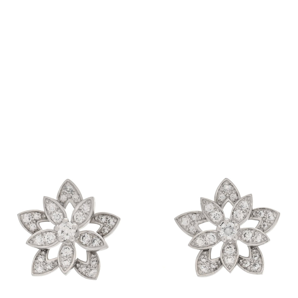 18K White Gold Diamond Mini Lotus Openwork Earrings