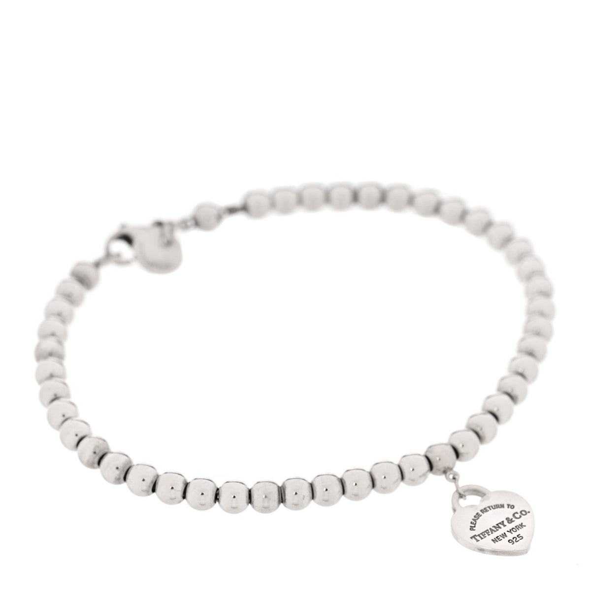 Sterling Silver Enamel 4mm Return To Tiffany Heart Tag Bead Bracelet Pink