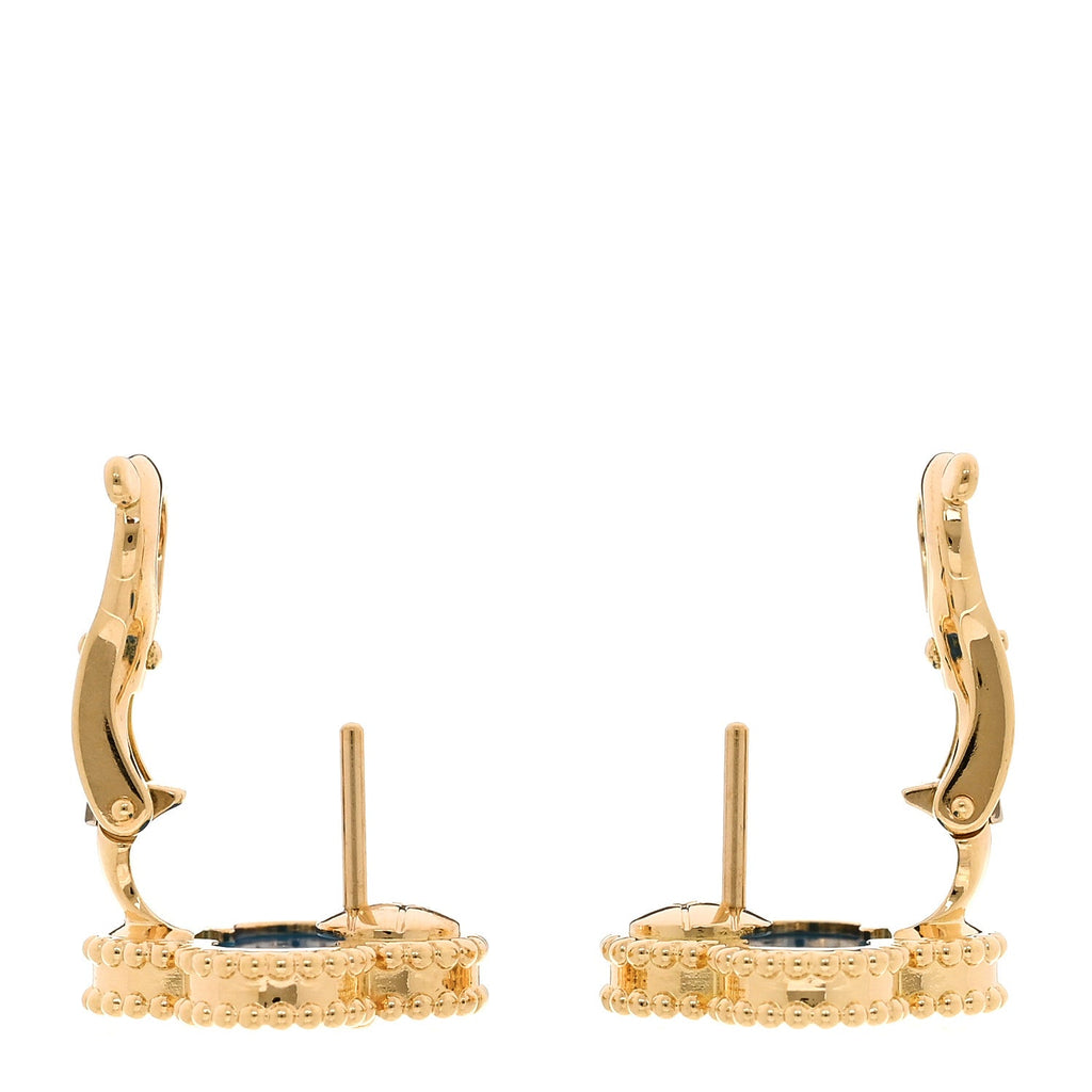18K Yellow Gold Blue Agate Vintage Alhambra Earrings
