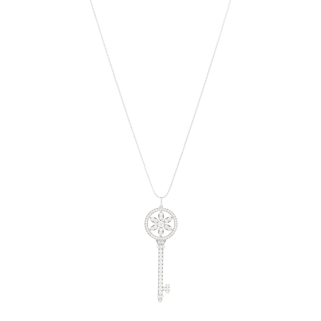 Platinum 18K White Gold Diamond Daisy Key Pendant Necklace