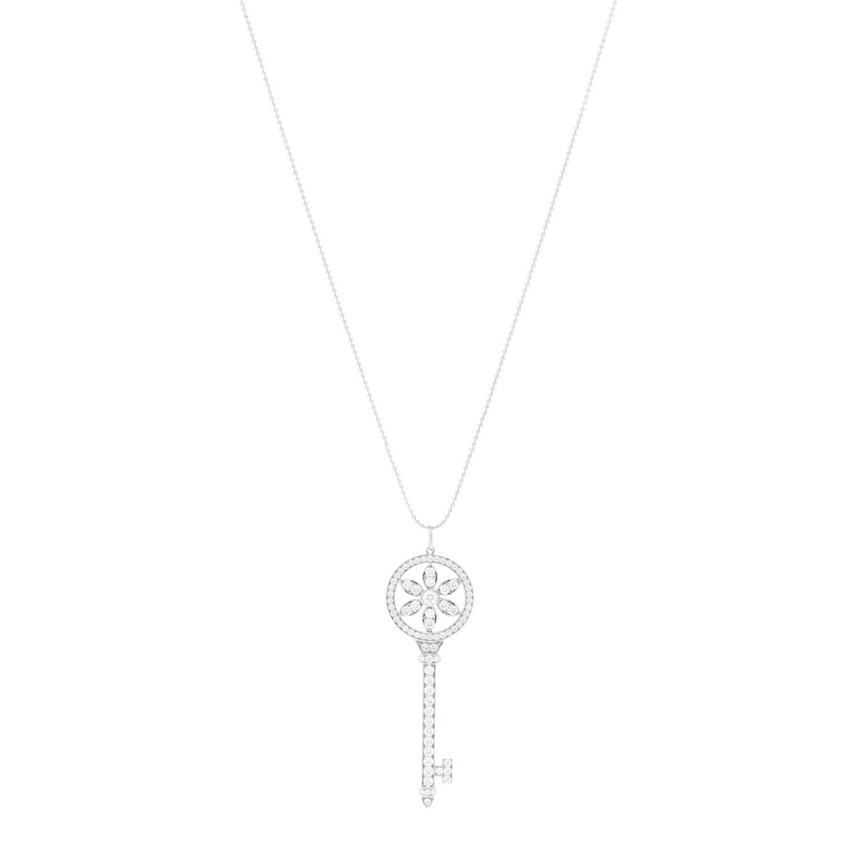 Platinum 18K White Gold Diamond Daisy Key Pendant Necklace