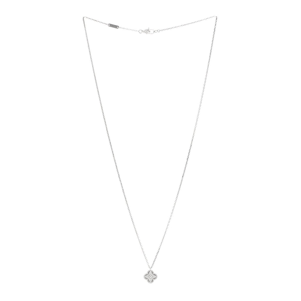 18K White Gold Diamond Sweet Alhambra Pendant Necklace
