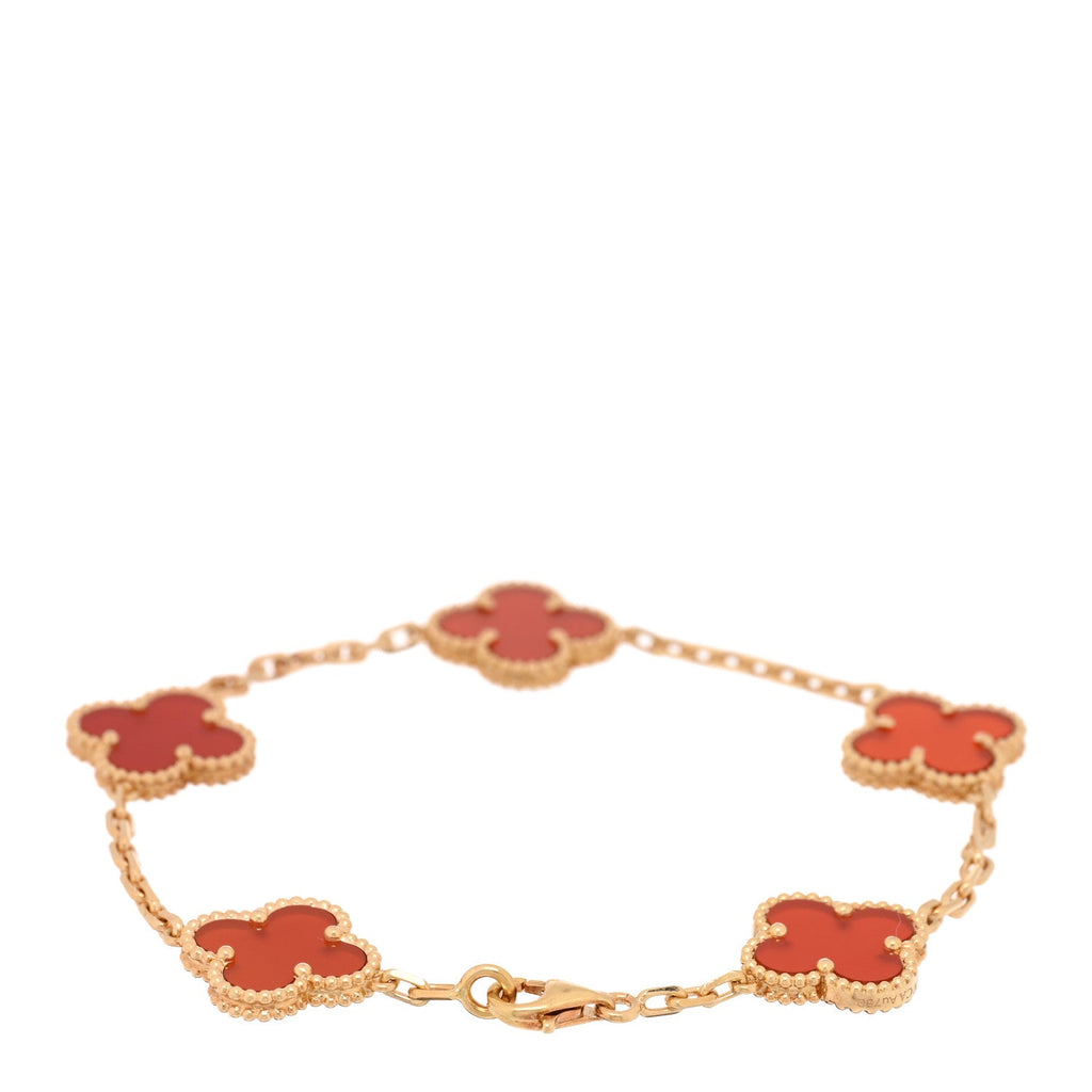 18K Yellow Gold Carnelian 5 Motifs Vintage Alhambra Bracelet