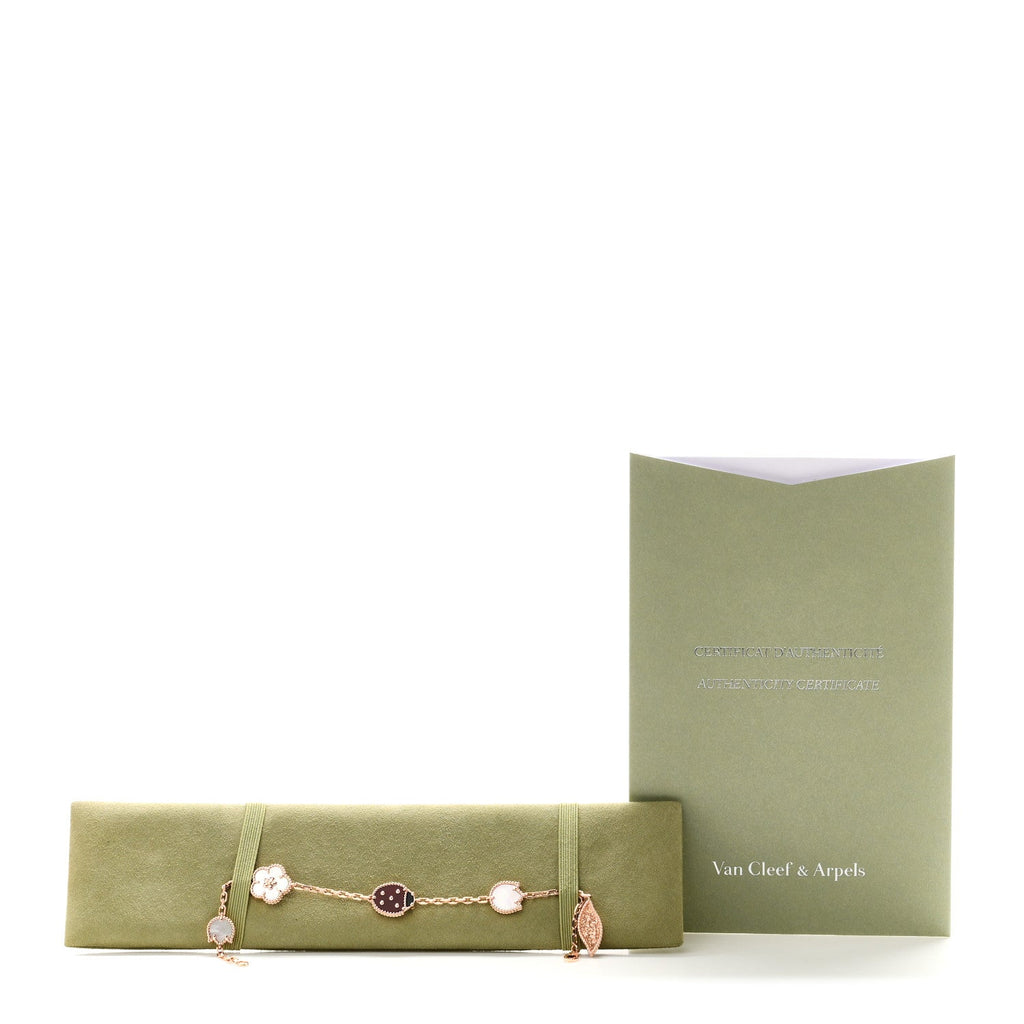 18K Rose Gold Carnelian Mother of Pearl Onyx 5 Motifs Lucky Spring Bracelet