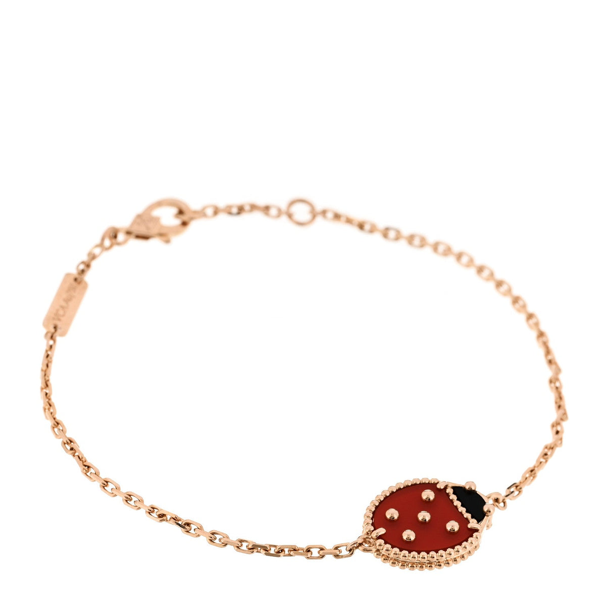 18K Rose Gold Carnelian Onyx Lucky Spring Closed Wing Ladybug Bracelet