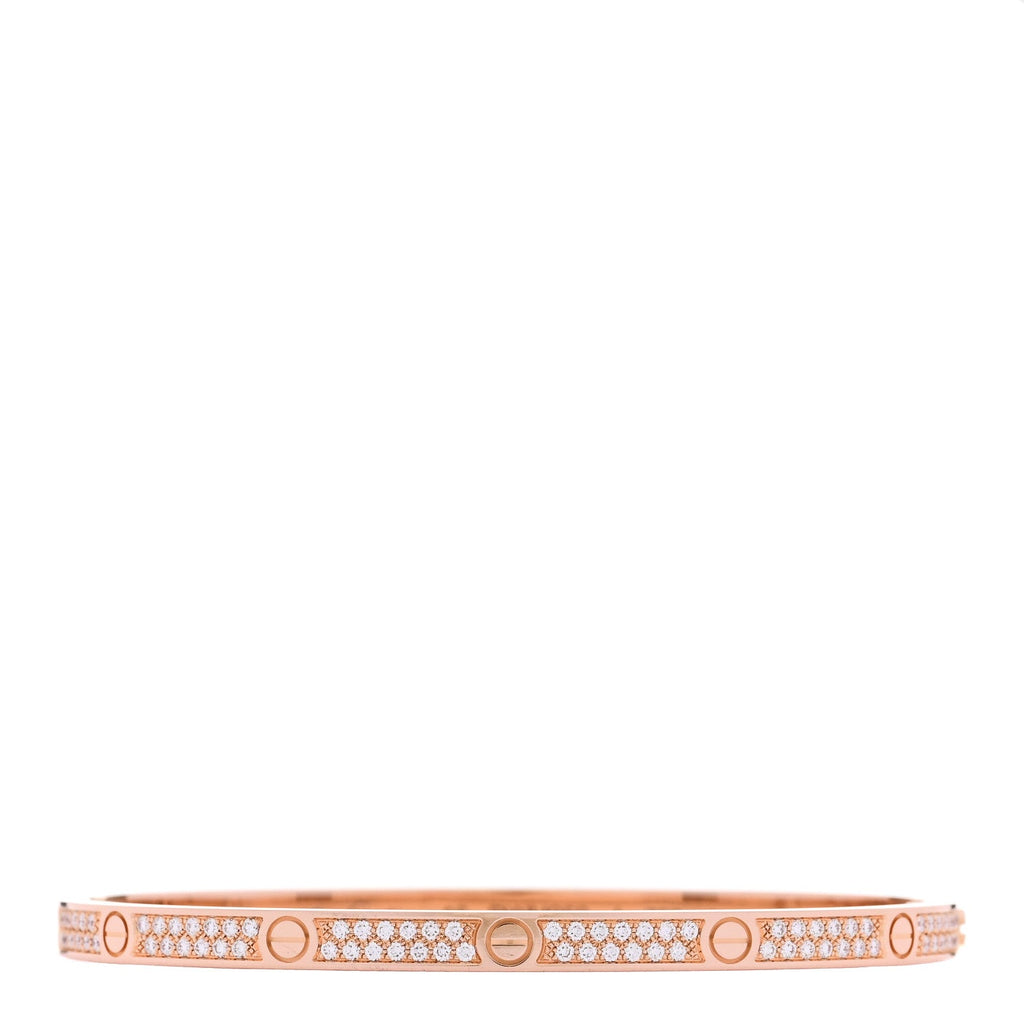 18K Pink Gold Diamond Small LOVE Paved Bracelet 16