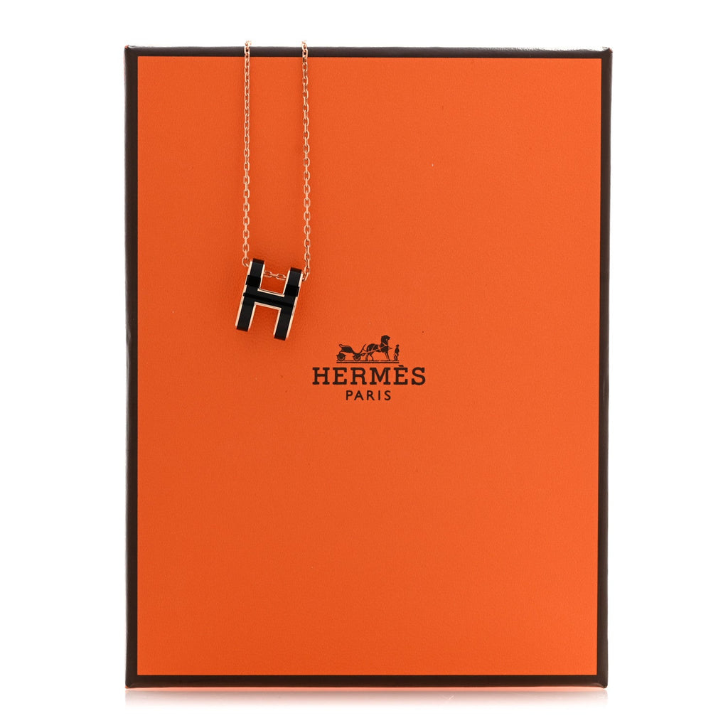 Lacquered Rose Gold Pop H Pendant Necklace Black