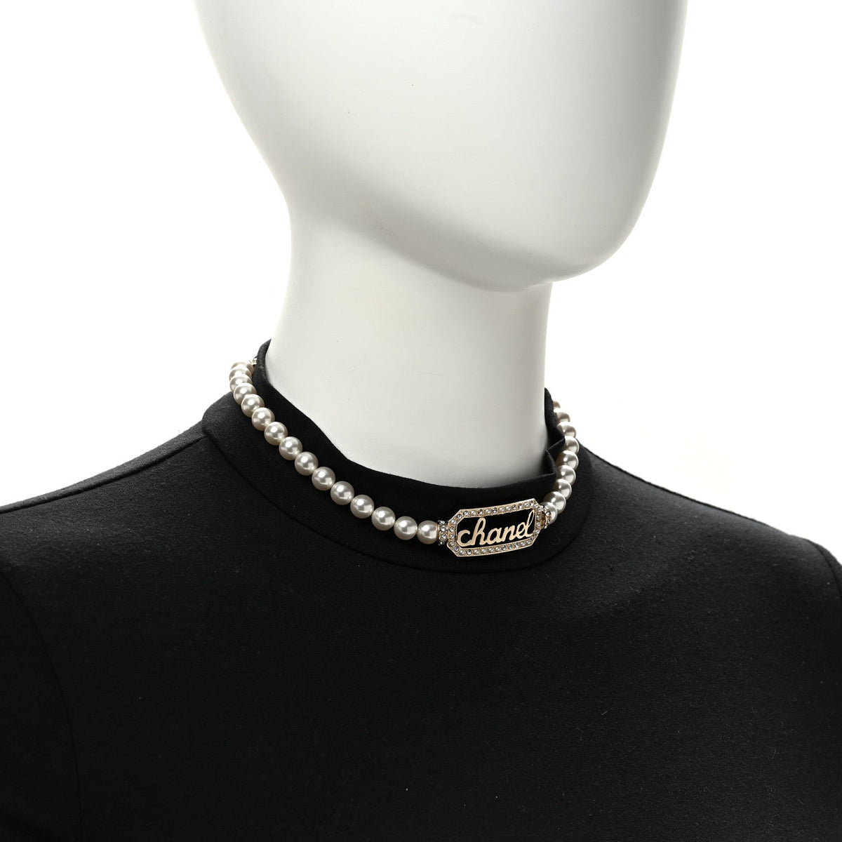 Pearl Crystal Logo Choker Gold Pearly White