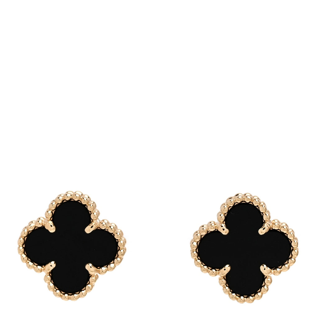 18K Yellow Gold Black Onyx Sweet Alhambra Earrings
