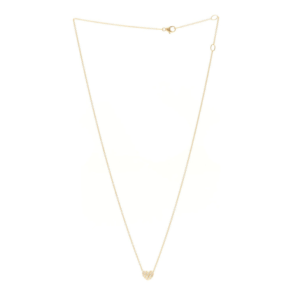 18K Yellow Gold Diamond Cable Heart Pave Pendant Necklace