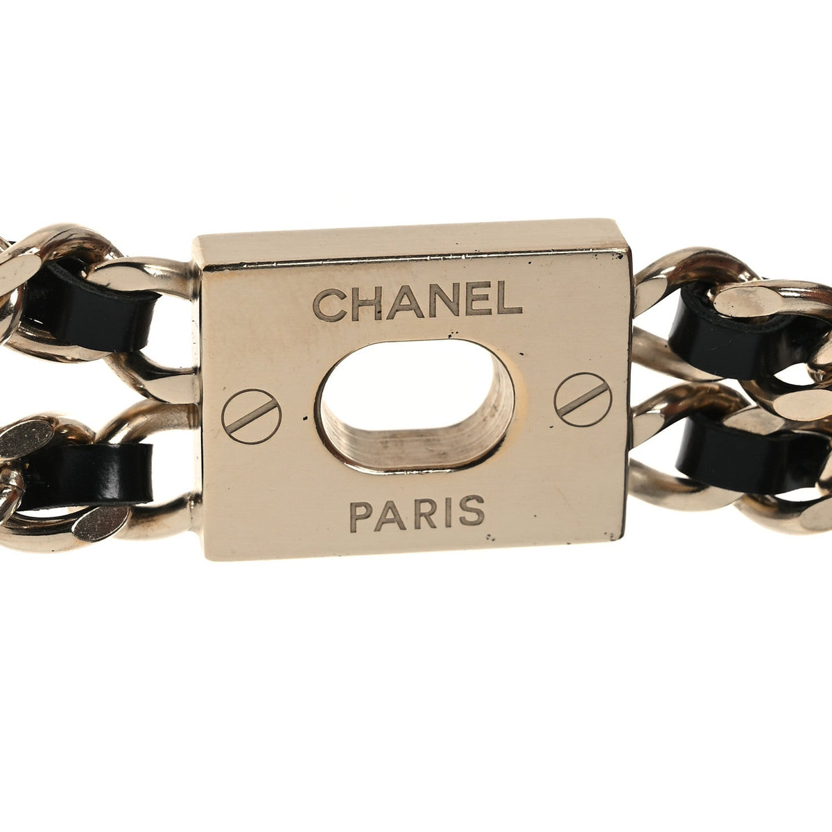 Metal Lambskin CC Lariat Necklace Black Gold